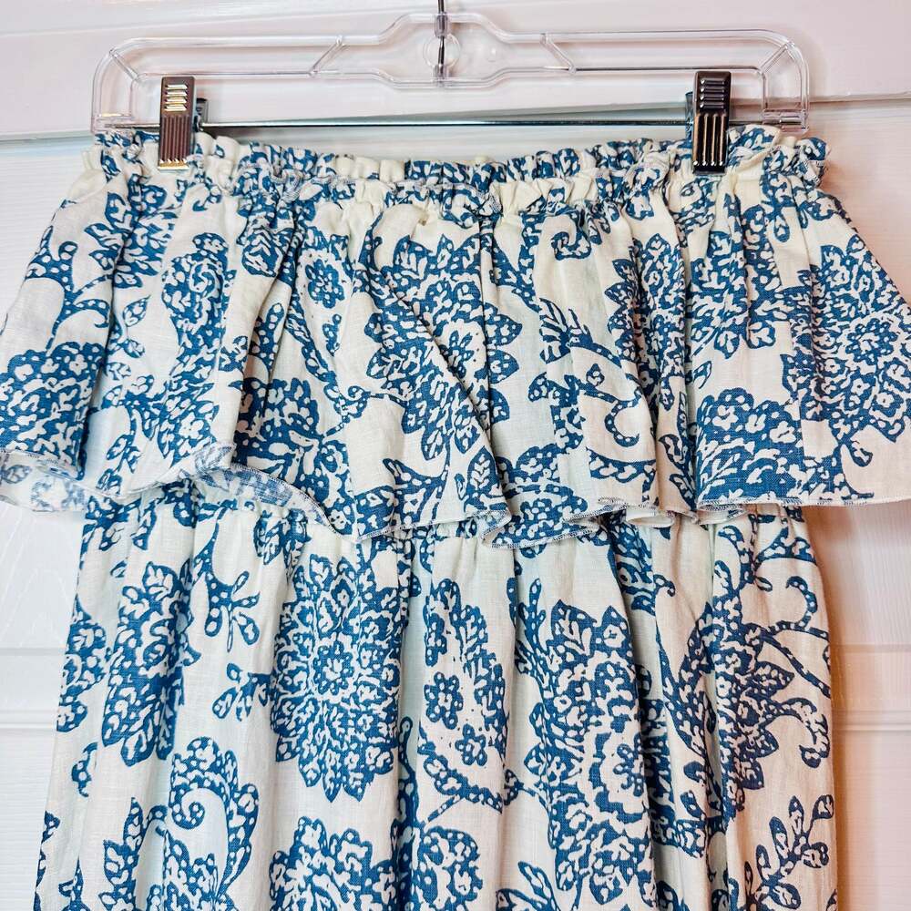 Moda International Victoria's Secret M Linen Ivory/Cream & Blue Floral Strapless - Picture 4 of 11